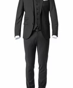 CG Anzug 30-031S0/423622+433063+441013/90 Anzug mit Weste, Slim Fit, Schurwoll-Stretch, Schwarz