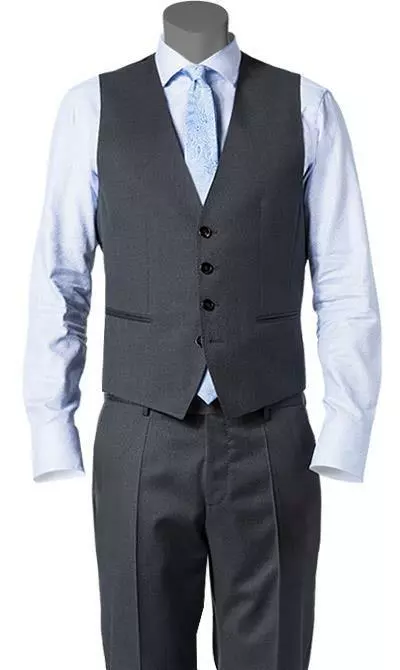 BOSS Weste Wilson 50318500/021 Slim Fit, Schurwolle Super120 GUABELLO, Grau meliert, Dark grey 4 BOSS Weste Wilson 50318500/021 Slim Fit, Schurwolle Super120 GUABELLO, Grau meliert, Dark grey – Bild 2