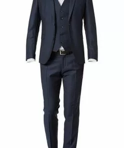 CG Anzug 50/102S1/423712+433063+441013/62 Anzug mit Weste, Slim Fit, Schurwolle Super100, Dunkelblau gemustert, Marine