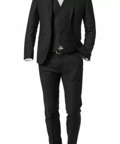 CG Anzug 50/102S1/423712+4330063+441013/90 Anzug mit Weste, Slim Fit, Schurwolle Super100, Schwarz , Schwarz