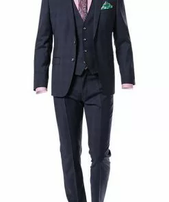 ROY ROBSON Anzug 5022/2062+0240+21/719 Anzug mit Weste, Slim Fit, Schurwolle Super110 REDA, Dunkelblau kariert, Nachtblau