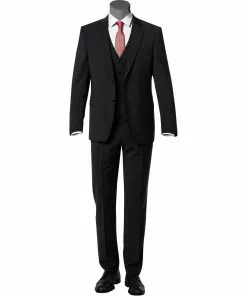 DIGEL Anzug 99832/120033+116062+160008/10 Anzug mit Weste, Modern Fit, Schurwolle Super100 Marzotto, Schwarz