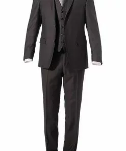 Carl Gross Anzug 70-060N0/323022+332023+343113/72 Anzug mit Weste, Modern Fit, Schurwolle, Dunkelbraun, Braun