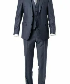 Carl Gross Anzug 70-060N0/323022+332023+343113/61 Anzug mit Weste, Modern Fit, Schurwolle, Dunkelblau meliert, Stahlblau