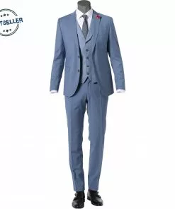 CG Anzug 80-140S0/424002+430013+139N1/441043/61 Anzug mit Weste, Slim Fit, Schurwolle, Rauchblau, Hellblau