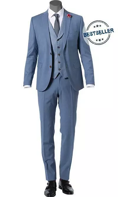 CG Anzug 80-140S0/424002+430013+139N1/441043/61 Anzug mit Weste, Slim Fit, Schurwolle, Rauchblau, Hellblau 4 CG Anzug 80-140S0/424002+430013+139N1/441043/61 Anzug mit Weste, Slim Fit, Schurwolle, Rauchblau, Hellblau – Bild 2