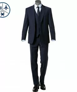 Carl Gross Anzug 30-031S0/325031+342043+338343/62 Reise-Anzug mit Weste, Regular Fit, Schurwoll-Stretch, Dunkelblau , Dunkelblau
