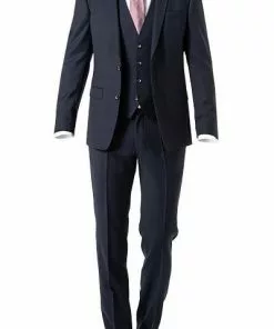 ROY ROBSON Anzug 050631594900+1704100+1295400/A410 Anzug mit Weste, Slim Fit, Schurwolle Super100 wasserabweisend, Dunkelblau gemustert, Dunkelblau