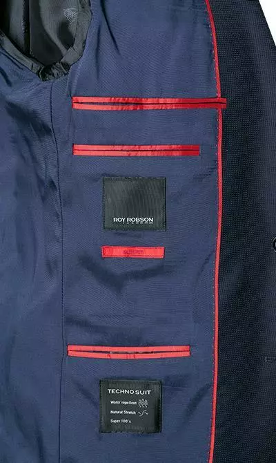 ROY ROBSON Anzug 050631594900+1704100+1295400/A410 Anzug mit Weste, Slim Fit, Schurwolle Super100 wasserabweisend, Dunkelblau gemustert, Dunkelblau 9 ROY ROBSON Anzug 050631594900+1704100+1295400/A410 Anzug mit Weste, Slim Fit, Schurwolle Super100 wasserabweisend, Dunkelblau gemustert, Dunkelblau – Bild 7