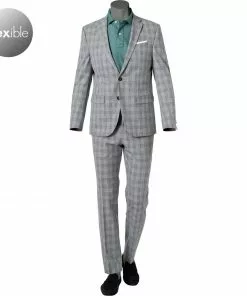 Pierre Cardin Anzug 42255+72238/810/94419/2900 Modern Fit, Mikrofaser, Hellgrau kariert, Silbergrau