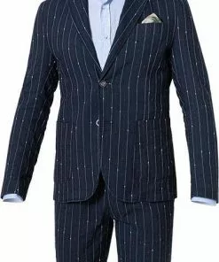 BOB Anzug DRESS383A+B T383/rosso Baumwolle-Leinen halbgefüttert, Navy-rot gestreift