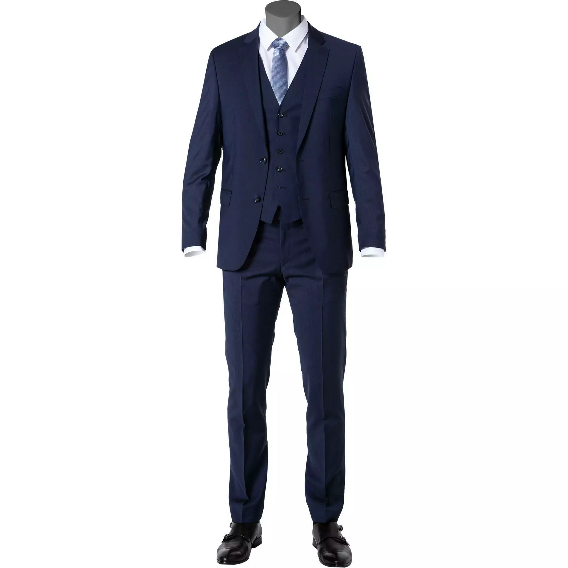 bugatti Anzug 99801/793000+788300+780200/380 Anzug mit Weste, Modern Fit, Merinowolle, Nachtblau 3 bugatti Anzug 99801/793000+788300+780200/380 Anzug mit Weste, Modern Fit, Merinowolle, Nachtblau