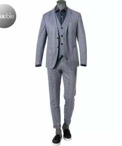 CG Anzug 11-234J3/225352+239333+242890/62 Anzug mit Weste, Slim Fit, Stretch-Mikrofaser, Blau kariert, Blau