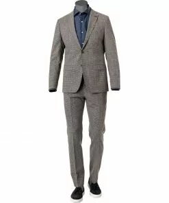 ROY ROBSON 000041471021700+001041471232500/A250 Anzug, Slim Fit, Schurwolle-Leinen, Braun kariert, Beige-khaki